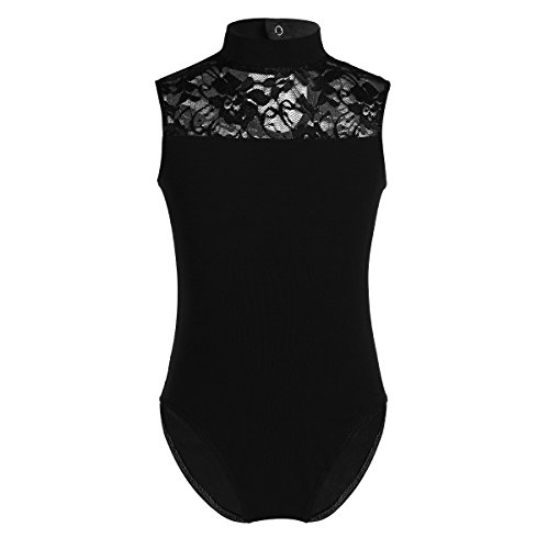 iiniim Maillot de Danza Gimnasia Ballet Clásico Encaje Flor sin Mangas Body Cuello Perkins Mono Leotardo Danza Baile Ropa Deportivo Vintage Lace Básico Negro 9-10 años