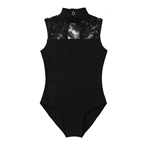 iiniim Maillot de Danza Gimnasia Ballet Clásico Encaje Flor sin Mangas Body Cuello Perkins Mono Leotardo Danza Baile Ropa Deportivo Vintage Lace Básico Negro 9-10 años