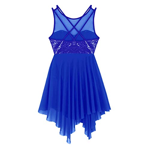 iiniim Maillot Espalda Cruzada Malla Lentejuelas Brillante Vestido de Danza Ballet Baile Mujer Leotardo Gimnasia Clásico Body Adulto Mono Bodysuit Ropa Traje Fiesta Actuación Azul Small