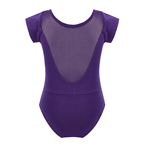 iiniim Maillot Niña Ballet Danza Manga Corta Body Leotardo Gimnasia Ritmica Artística Clásico Elástico Traje Infantil para Baile Espalda con Malla Transparente 3-12 Años Morado 10-12 años