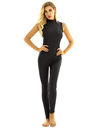 iiniim Mono Mujer Largo Traje de Baile Mono Deportivo Body de Yoga Danza Ballet Gimnasia Cuello Alto Unitard Bodycon Jumpsuit Negro Medium