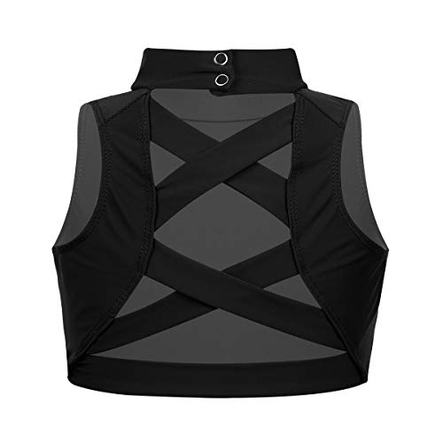 iiniim Niña Camiseta sin Mangas Cuello Alto Espalda Cruzada Abierto Prenda Gimnasia Correas Deportiva Ropa Interior de Danza Ballet Fitness Running Tank Top de Baile Elástica Negro 12 años