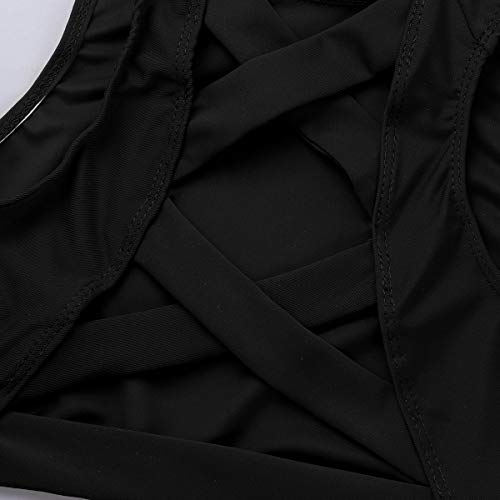 iiniim Niña Camiseta sin Mangas Cuello Alto Espalda Cruzada Abierto Prenda Gimnasia Correas Deportiva Ropa Interior de Danza Ballet Fitness Running Tank Top de Baile Elástica Negro 12 años