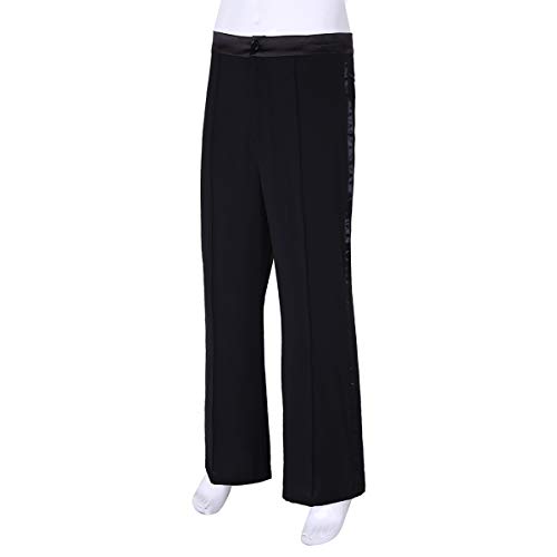 iiniim Pantalón Largo Baile Latino Danza Cintura de Satén Raya Lateral Pantalones Salón de Baile Tango Salsa Danza Moderna Práctica Disfraces Fiesta Ropa Escénica Actuación Negro Large