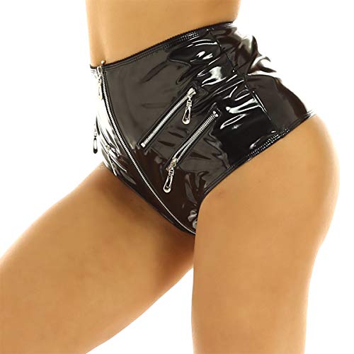 iiniim Pantalones Cortos Cuero para Mujer Cintura Alta sin Entrepierna Ropa de Danza Baile en Barra Traje Pole Dance Bodycon Booty Hot Shorts Party Clubwear Negro Small