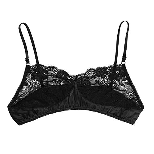 iiniim Sujetador de Encaje Flores Transparente para Hombre Atractivo Sissy Ropa Interior Hombre Lencería Erótica Sensual para Noche Sexy Gay Suave Bra Sujetador Superior Bralette Negro X-Large