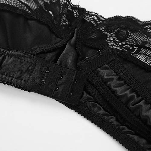 iiniim Sujetador de Encaje Flores Transparente para Hombre Atractivo Sissy Ropa Interior Hombre Lencería Erótica Sensual para Noche Sexy Gay Suave Bra Sujetador Superior Bralette Negro X-Large