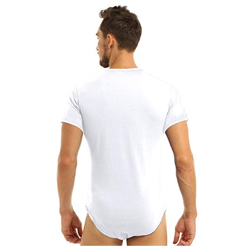 iiniim T-Shirt Body Entrepierna Abierta para Hombre Camiseta Camisa Manga Corta Mono Corto Algodón Ouvert Bodysuit Slim Fit Blanco Medium