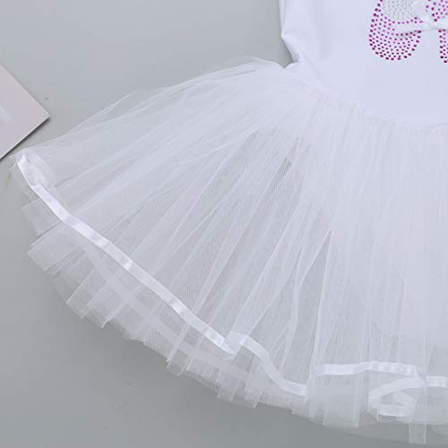 iiniim Vestido de Danza Lentejuelas Niña Ropa de Ballet Maillot Leotardo con Falda Gimnasia Tutu de Fiesta Maillot Manga Corta para Niña Ballet Baile Vestido Disfraz Ballerina Blanco 5-6 Años