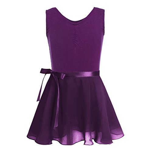 iiniim Vestido de Danza Maillot Ballet Niña Baile Tutú Princesa Leotardo Algodón Gimnasia Clásico sin Mangas con Falda Gasa Elegante Dancewear para Actuación Chica Muchacha Morado 7-8 años