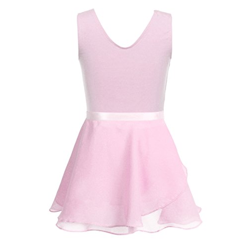 iiniim Vestido de Danza Maillot Ballet Niña Baile Tutú Princesa Leotardo Algodón Gimnasia Clásico sin Mangas con Falda Gasa Elegante Dancewear para Actuación Chica Muchacha Rosa 8-10 años