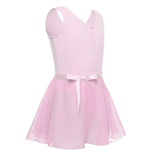 iiniim Vestido de Danza Maillot Ballet Niña Baile Tutú Princesa Leotardo Algodón Gimnasia Clásico sin Mangas con Falda Gasa Elegante Dancewear para Actuación Chica Muchacha Rosa 8-10 años