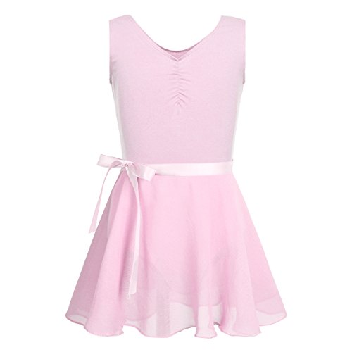 iiniim Vestido de Danza Maillot Ballet Niña Baile Tutú Princesa Leotardo Algodón Gimnasia Clásico sin Mangas con Falda Gasa Elegante Dancewear para Actuación Chica Muchacha Rosa 8-10 años