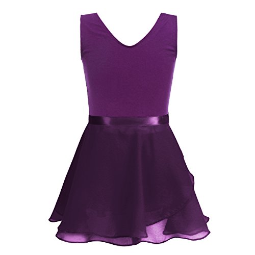 iiniim Vestido de Danza Maillot Ballet Niña Baile Tutú Princesa Leotardo Algodón Gimnasia Clásico sin Mangas con Falda Gasa Elegante Dancewear para Actuación Chica Muchacha Morado 10-12 años