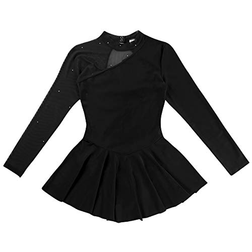 iiniim Vestido de Patinaje Artístico sobre Hielo para Mujer Transparente Leotardo de Gimnasia Maillot de Danza Ballet Manga Larga de Malla Espalda Abierto Negro Small