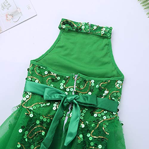 iiniim Vestido Princesa con Lentejuelas Flores Hojas Niña Traje de Baile Jazz Patinaje Artistico Tutú Danza Ballet Falda de Malla Conjunto Brillante con Muñequeras Disfraz Elfo Arbol Verde 2-3 Años