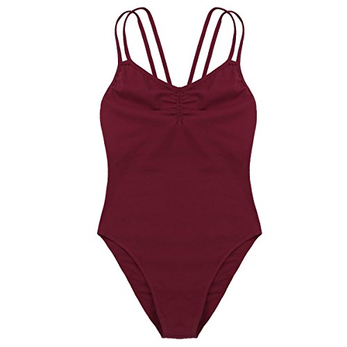 iixpin Body Maillot de Danza Ballet para Mujer Espalda Cruzada Bodysuit Elástico Algodón Camiseta Sin Manga Leotardo Gimnasia Ritmica Traje de Baño para Mujer Rojo A Medium