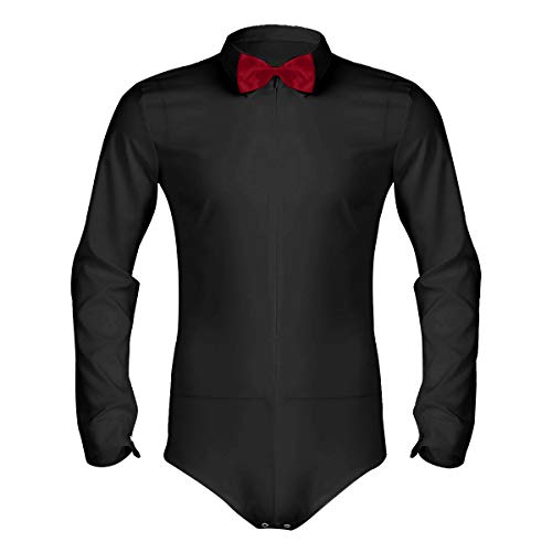 iixpin Camiseta de Danza Latina Hombre Manga Larga Button Down Camisa Bodysuit Slim Fit Mameluco Deportivo Body Baile Una Pieza Talla Grande Negro 1 M