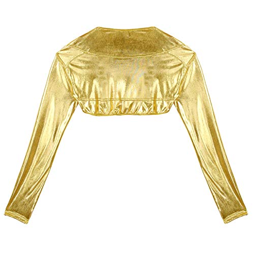 iixpin Cardigan Brillante Mujer Bolero Torera de Fiesta Chaqueta Latex Manga Larga Shrug Top de Danza Jazz Disfraz Bailarina Ropa de Actuación Discoteca Clubwear Dorado Large
