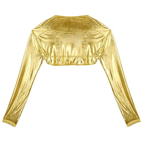 iixpin Cardigan Brillante Mujer Bolero Torera de Fiesta Chaqueta Latex Manga Larga Shrug Top de Danza Jazz Disfraz Bailarina Ropa de Actuación Discoteca Clubwear Dorado Large