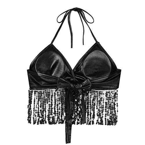 iixpin Crop Top de Danza Vientre Mujer Sujetador Cuello Halter con Lentejuelas de Danza Oriental Disfraz Bailarín Mujer Sostén Bralettes de Baile Negro A Talla Única iixpin Crop Top de Danza Vientre Mujer Sujetador Cuello Halter con Lentejuelas de Danza Oriental Disfraz Bailarín Mujer Sostén Bralettes de Baile Negro A Talla Única