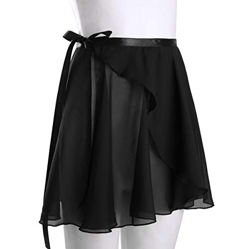 iixpin Falda Cruzada de Gasa para Mujer Chicas Falda de Ballet Danza Baile Latino Mini Falda de Abrigo con Lazo de Cintura Ropa de Práctica Ejercicio Negro A Talla Única