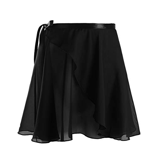 iixpin Falda Cruzada de Gasa para Mujer Chicas Falda de Ballet Danza Baile Latino Mini Falda de Abrigo con Lazo de Cintura Ropa de Práctica Ejercicio Negro A Talla Única