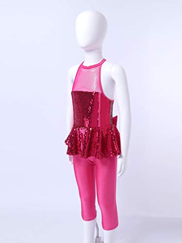 iixpin Maillot Ballet Niña sin Manga Mono Lentejuelas de Gimnasia Ritmica Leotardo Elástico de Danza Trajes de Deporte Jumpsuit Bodys Patinaje Artístico para Niñas 5-14 Años Rosa Oscuro 9-10 años