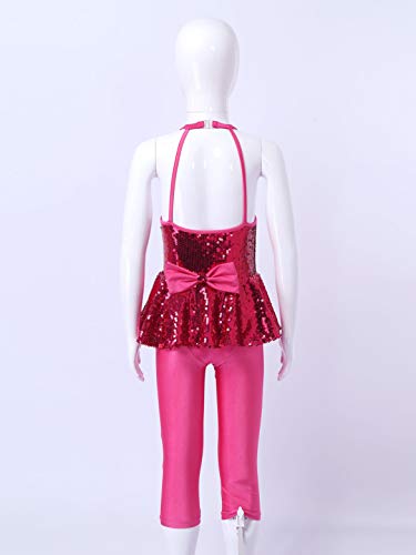 iixpin Maillot Ballet Niña sin Manga Mono Lentejuelas de Gimnasia Ritmica Leotardo Elástico de Danza Trajes de Deporte Jumpsuit Bodys Patinaje Artístico para Niñas 5-14 Años Rosa Oscuro 9-10 años