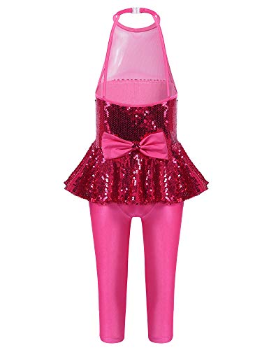 iixpin Maillot Ballet Niña sin Manga Mono Lentejuelas de Gimnasia Ritmica Leotardo Elástico de Danza Trajes de Deporte Jumpsuit Bodys Patinaje Artístico para Niñas 5-14 Años Rosa Oscuro 9-10 años