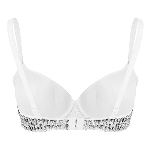 iixpin Mujer Sujetador con Lentejuelas Brillantes Bra Top de Danza de Vientre Sexy Ropa Interior Bikini Verano Beachwear Traje para Fiesta Actuación Clubwear Plateado 38A, 38B, 38C