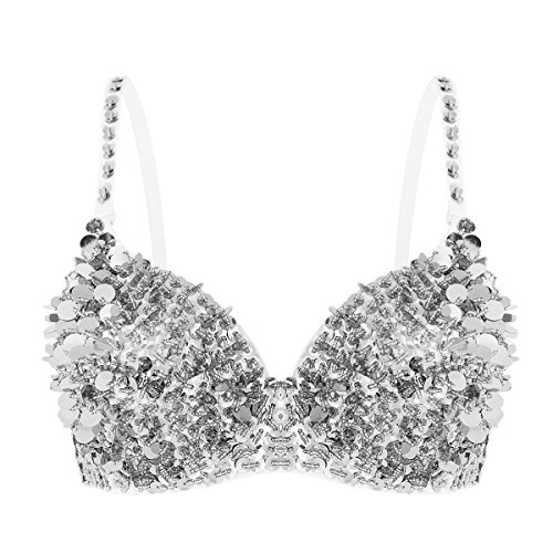 iixpin Mujer Sujetador con Lentejuelas Brillantes Bra Top de Danza de Vientre Sexy Ropa Interior Bikini Verano Beachwear Traje para Fiesta Actuación Clubwear Plateado 38A, 38B, 38C iixpin Mujer Sujetador con Lentejuelas Brillantes Bra Top de Danza de Vientre Sexy Ropa Interior Bikini Verano Beachwear Traje para Fiesta Actuación Clubwear Plateado 38A, 38B, 38C
