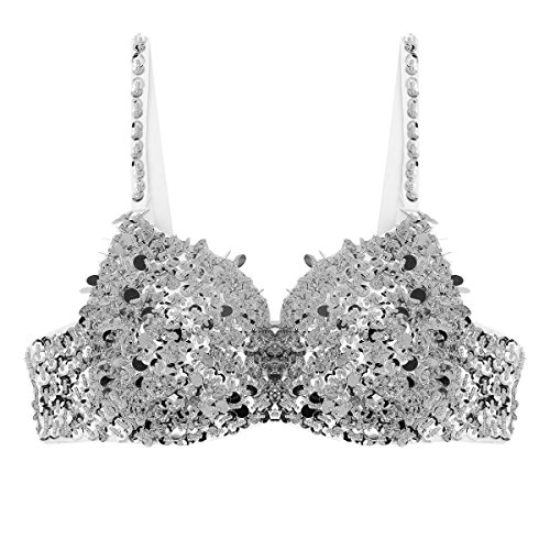 iixpin Mujer Sujetador con Lentejuelas Brillantes Bra Top de Danza de Vientre Sexy Ropa Interior Bikini Verano Beachwear Traje para Fiesta Actuación Clubwear Plateado 38A, 38B, 38C iixpin Mujer Sujetador con Lentejuelas Brillantes Bra Top de Danza de Vientre Sexy Ropa Interior Bikini Verano Beachwear Traje para Fiesta Actuación Clubwear Plateado 38A, 38B, 38C