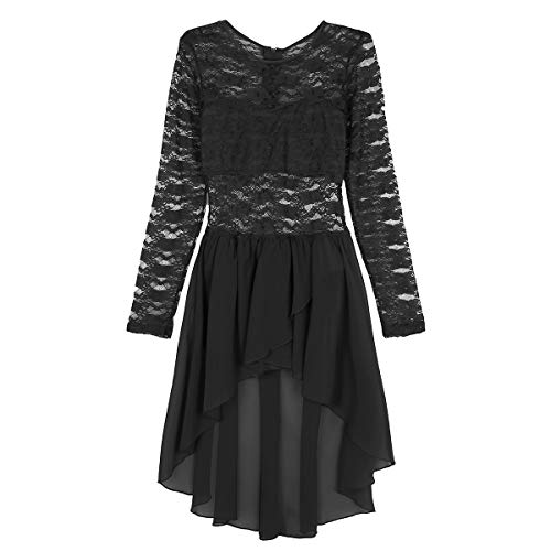 iixpin Mujer Vestido de Encaje Floral Manga Larga Falda Chifón Irregular Mailot de Baile Latín Danza Lírica Contemporánea Leotado Clásico para Fiesta Actuación Dancewear Ballet Negro Small