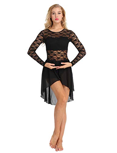 iixpin Mujer Vestido de Encaje Floral Manga Larga Falda Chifón Irregular Mailot de Baile Latín Danza Lírica Contemporánea Leotado Clásico para Fiesta Actuación Dancewear Ballet Negro Small iixpin Mujer Vestido de Encaje Floral Manga Larga Falda Chifón Irregular Mailot de Baile Latín Danza Lírica Contemporánea Leotado Clásico para Fiesta Actuación Dancewear Ballet Negro Small