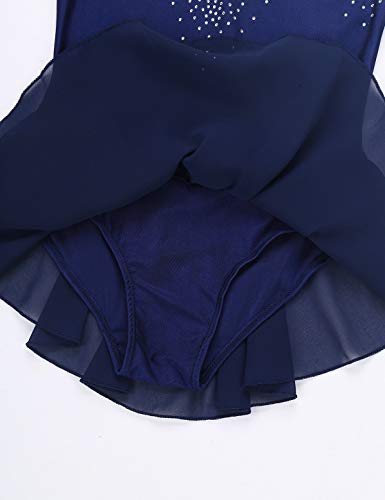 iixpin Vestido de Danza Ballet sin Mangas para Niñas Maillot Tutú Brillante de Patinaje Artístico Vestido Gimnasia Ritmica Ropa Danza Niña 6-14 Años Azul Marino 8 años