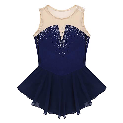 iixpin Vestido de Danza Ballet sin Mangas para Niñas Maillot Tutú Brillante de Patinaje Artístico Vestido Gimnasia Ritmica Ropa Danza Niña 6-14 Años Azul Marino 8 años