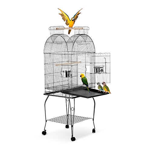IKAYAA Jaula de Metal Casa para pájaros en Movimiento para Pocjaro Mascotas con Tazon de Acero Inoxidable + Ruedas Bloqueables