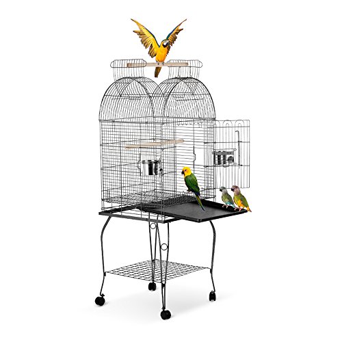 IKAYAA Jaula de Metal Casa para pájaros en Movimiento para Pocjaro Mascotas con Tazon de Acero Inoxidable + Ruedas Bloqueables IKAYAA Jaula de Metal Casa para pájaros en Movimiento para Pocjaro Mascotas con Tazon de Acero Inoxidable + Ruedas Bloqueables