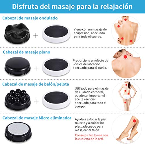 Ikeepi Inalámbrico Masajeador Anticelulítico Eléctrico Recargable Celulitis Massage electrico 4 cabezas reemplazadas para aliviar el dolor muscular calma los músculos levanta el cuerpo