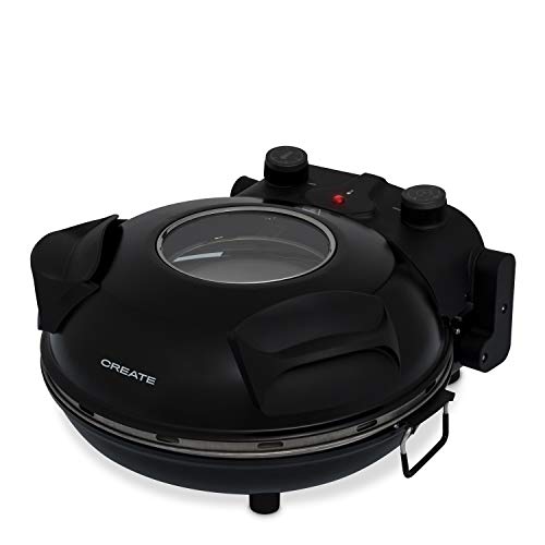 IKOHS Create Pizza Maker - Horno Eléctrico Pizzas, Base de Piedra Especial para cocinar Pizza, 31 CM Diámetro, 1200 W, Temperatura hasta 350°, Niveles Potencia 5, Temporizador, Autoapagado (Negro)