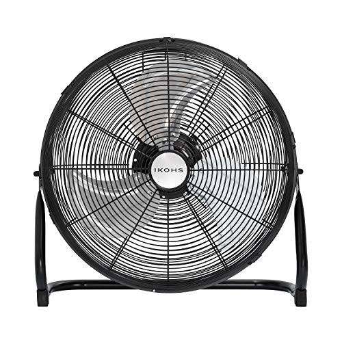 IKOHS EOLUS TURBO PRO - Ventilador de suelo Industrial, 120 W, Potente flujo de aire, Ligero, Ajustable, Con Patas Antideslizantes, 3 hélices, 3 velocidades, Motor Cobre (Negro - 20")