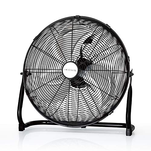 IKOHS EOLUS TURBO PRO - Ventilador de suelo Industrial, 120 W, Potente flujo de aire, Ligero, Ajustable, Con Patas Antideslizantes, 3 hélices, 3 velocidades, Motor Cobre (Negro - 20")