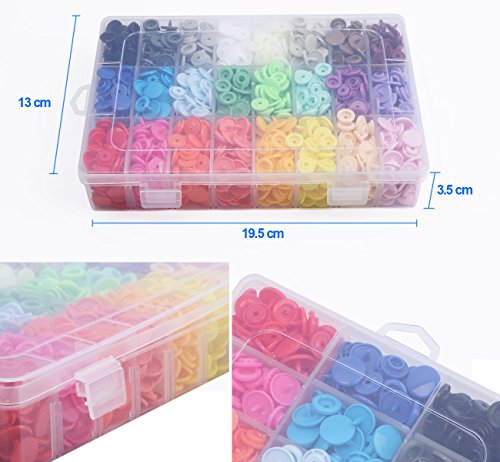 ilauke Botón Presión, 24 Colores de 408 Piezas de Plástico Presiones de 12 mm T5