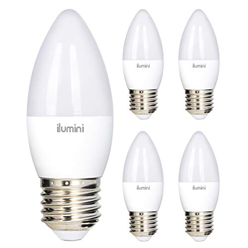 ilumini Bombillas LED C37 Vela Casquillo E27,5W equivalente a 45w .3000K Luz Cálida. 470 Lúmenes [Clase de eficiencia energética A+] PACK DE 5