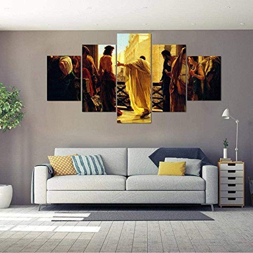 Imágenes de arte de pared de 5 paneles Jesús cristiano juzgado por Pilato Cristo Imprimir en lienzo La imagen para el hogar Decoración moderna Pieza estirada por marco de madera listo para colgar