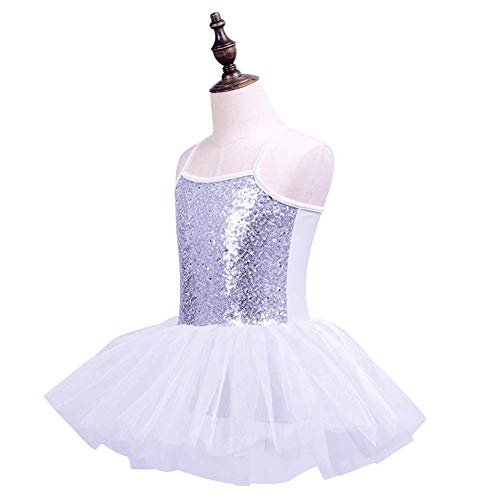 IMEKIS - Maillot de ballet para niña, sin mangas, con tutú, falda de gimnasia, traje de gimnasia, traje de ballet de algodón, primavera/verano, Niñas, color Blanco, tamaño 7-8 años