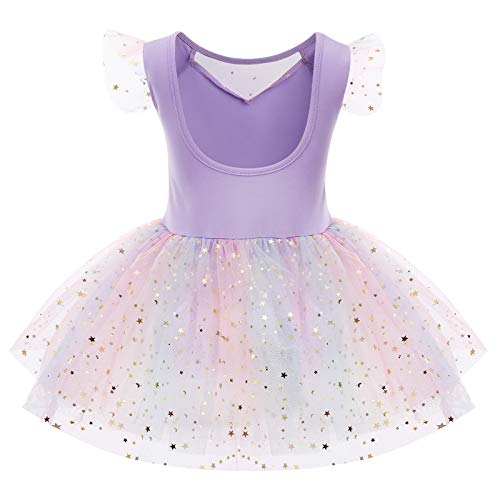 IMEKIS Vestido de ballet arcoíris para niñas y niñas, con lentejuelas, maillot de gimnasia y tutú, de una pieza, traje de bailarina
