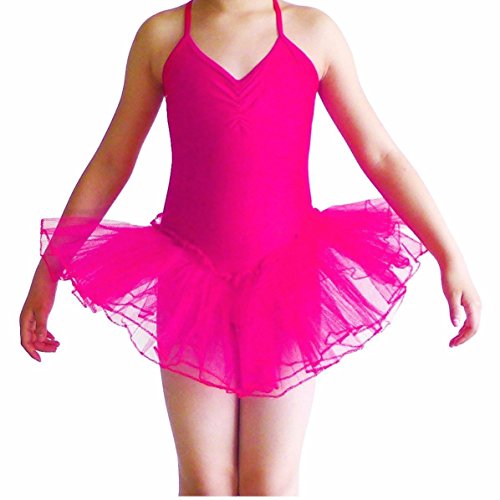 iMixCity Baile de Ballet Jersey Camiseta de Niña Maillot Traje de Ballet Leotardo Princess Girls Vestido de Pantera Falda de Tul Traje de Carnaval (Edad: 3-10 Años) (110 (3-4 Años), Rosa roja)