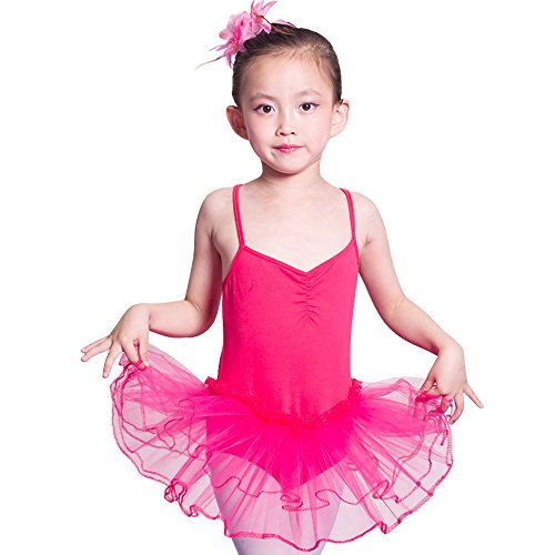 iMixCity Baile de Ballet Jersey Camiseta de Niña Maillot Traje de Ballet Leotardo Princess Girls Vestido de Pantera Falda de Tul Traje de Carnaval (Edad: 3-10 Años) (110 (3-4 Años), Rosa roja)